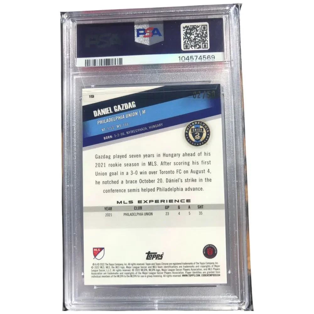 2022 Topps Chrome MLS Gold Refractor #19 Dániel Gazdag /50 PSA 10 GEM-MINT